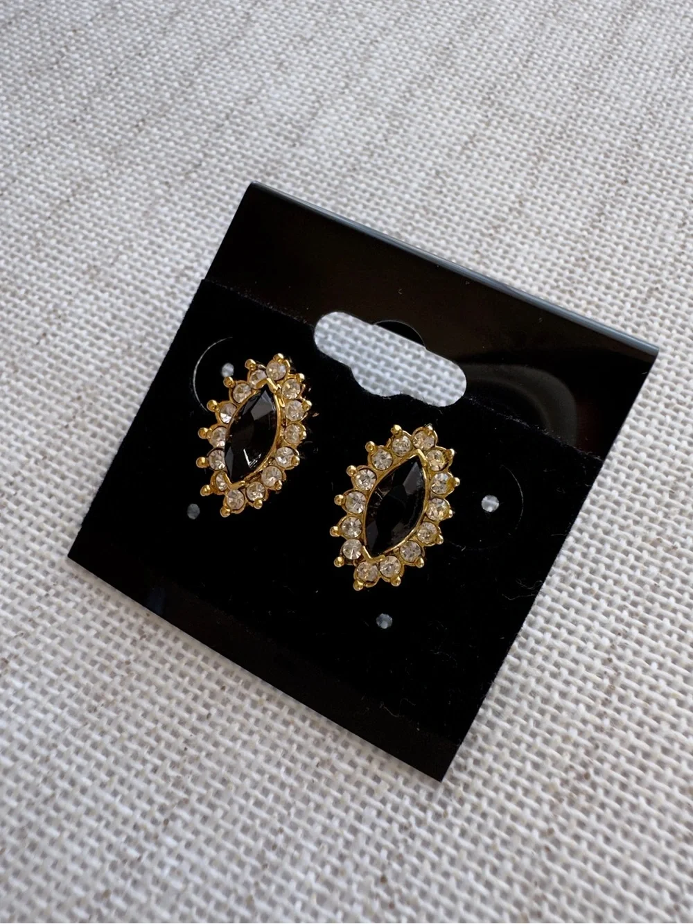Vintage Marquise Black Onyx Crystal Halo Earrings